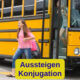 Konjugation des deutschen Verbs „aussteigen“ in allen Zeitformen (Tabelle)